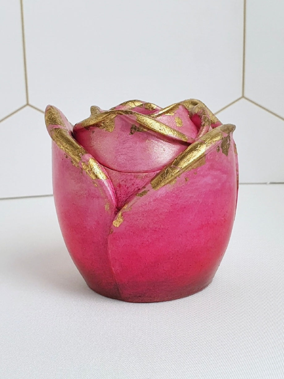 Bougeoir rose – finition dorée à la feuille